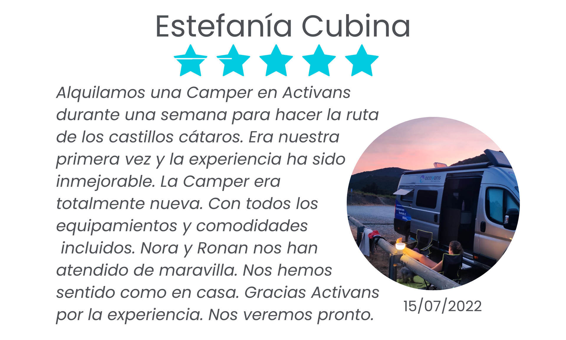 Google Review about Activans Campers from Estefania