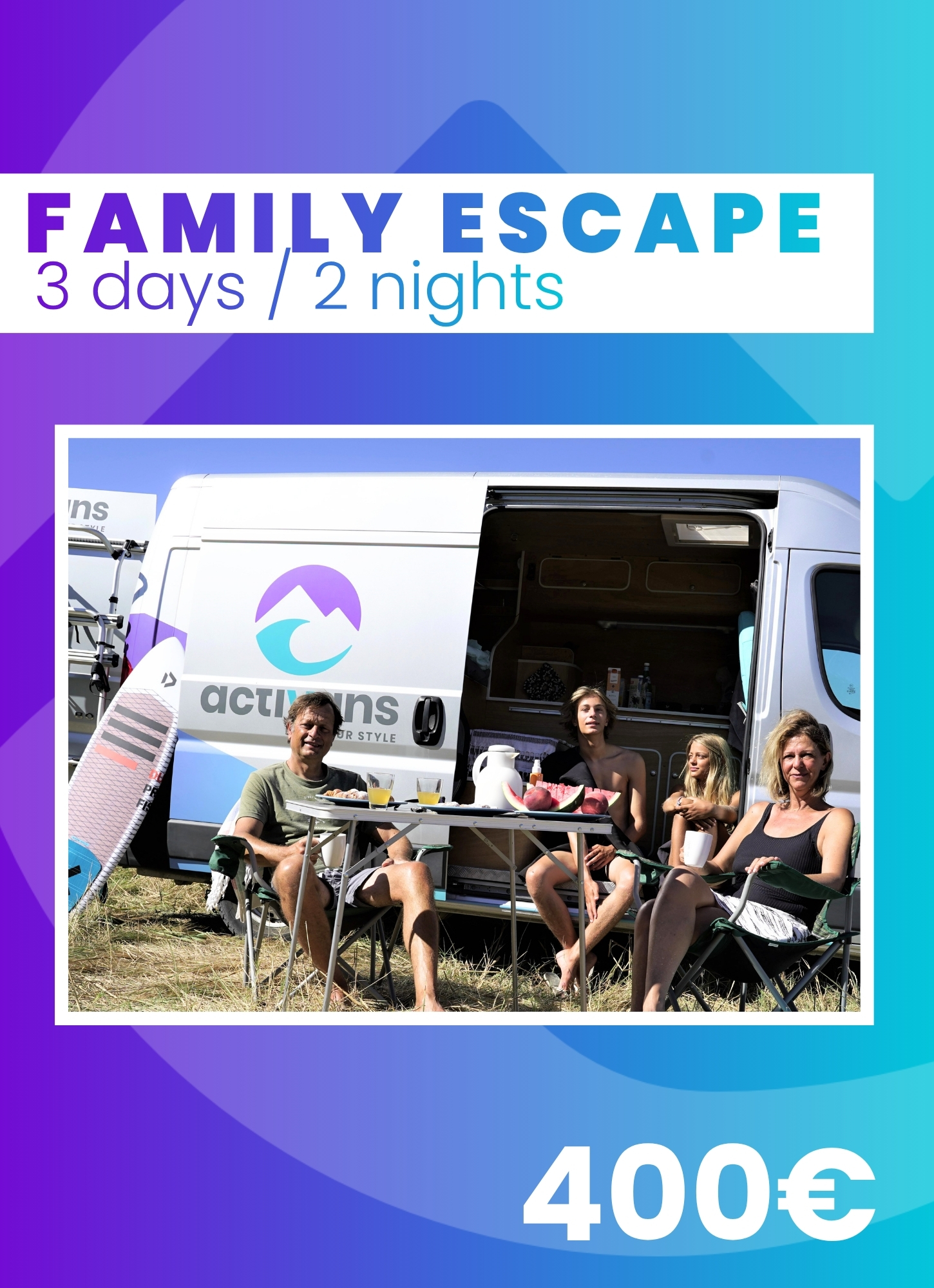 Family Adventure – Campervan Gift Card for Families in Spain | Activans Family of four enjoying a campervan holiday by the beach in Spain with Activans